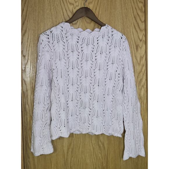 Vintage Open Knit Crochet Sweater Light Pink Worthington Essentials Size Large - Picture 1 of 7